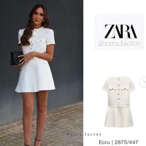 Zara white short structured tweed dress